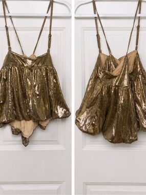 Gold Sequin Bubble Hem Cami Bodysuit - Women Intimates & Sleepwear